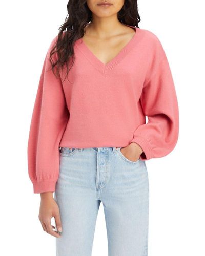 Levi's Long Sleeve Flower Sweater, - Red