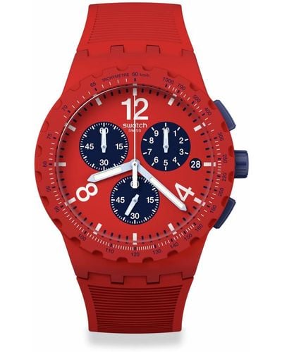 Swatch Casual Red Watch Plastic Quartz Primarily Red