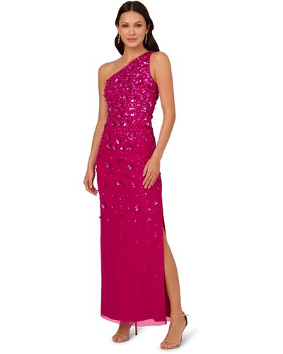 Adrianna Papell One Shoulder Beaded Gown - Pink