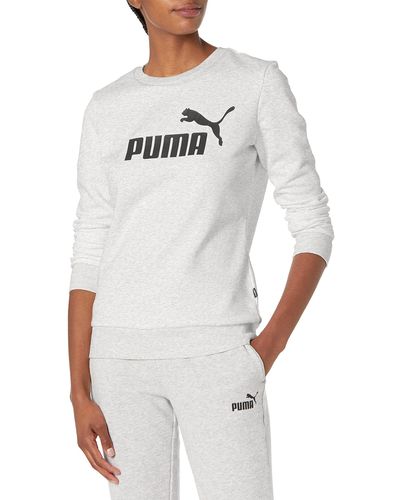 PUMA Womens Essentials Logo Fleece Crew Pullover Sweater - White