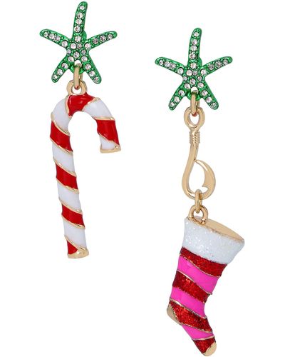 Betsey Johnson Stocking Candy Cane Non-matching Earrings - Red
