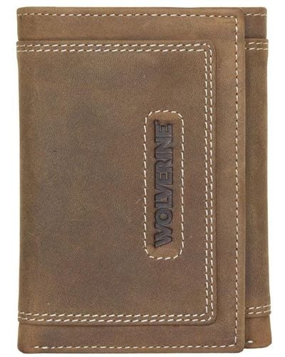 Wolverine Rugged Leather And Canvas Trifold Wallet With Rfid Blocking - Brown