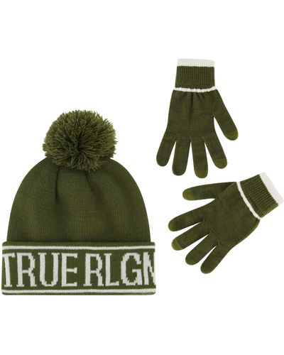 True Religion Beanie Hat And Touchscreen Glove Set - Green