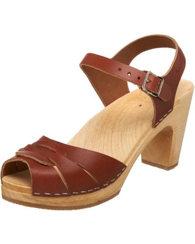 Swedish Hasbeens Peep Toe Super High Sandals,cognac,7 M Us - Brown