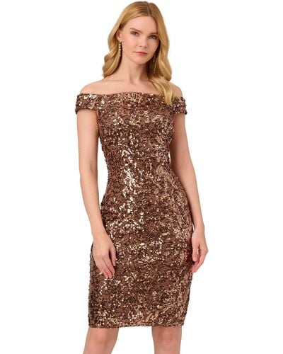 Adrianna Papell Off Shoulder Sequin Dress - Multicolor