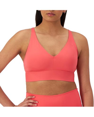 Champion , , Moisture Wicking, Longline Strappy Sports Bra For , High Tide Coral, X-large - Red