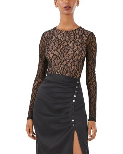 BCBGMAXAZRIA Long Sleeve Lace Bodysuit With Lining - Black