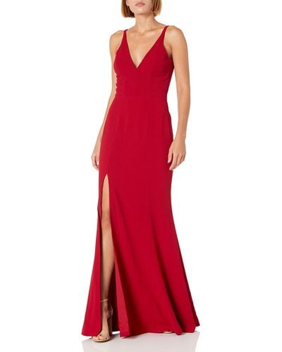 Dress the Population Iris Plunging Spaghetti Strap Sleeveless Long Gown Dress - Red