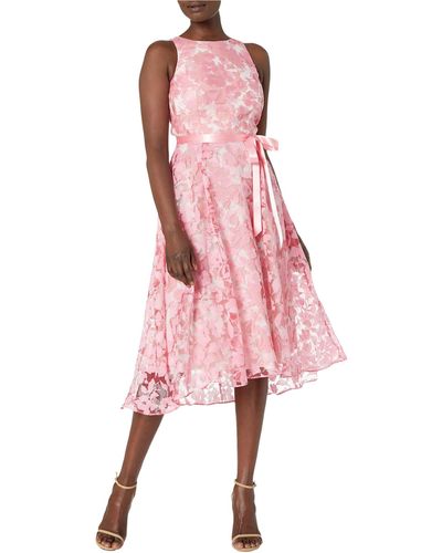 Tahari Sleeveless Lace Overlay Flared Skirt Party Dress - Pink