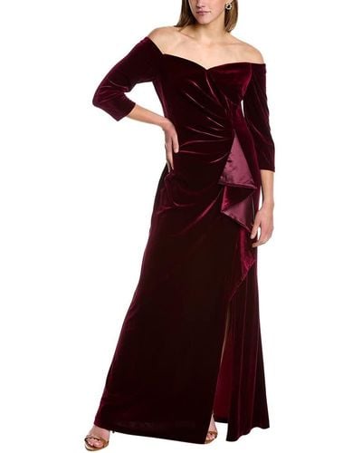 Adrianna Papell Off Shoulder Velvet Gown - Red