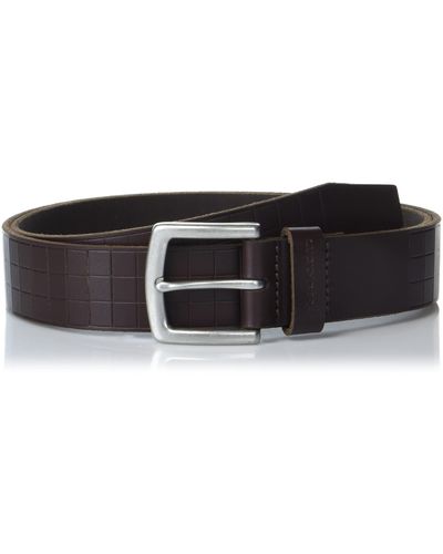 Lucky Brand Grid Tooled Embossed Leather Belt With Harness Buckle - Black