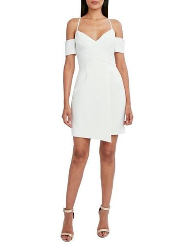 BCBGMAXAZRIA Fitted Off The Shoulder Short Sleeve Adjustable Spaghetti Strap Mini Evening Dress - White