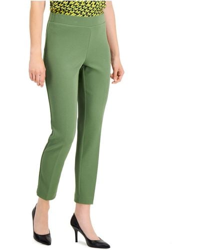 Kasper Pull On Slim Ankle Pant In Stretch Crosshatch Fabric - Green