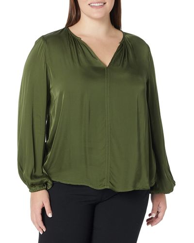 VELVET BY GRAHAM & SPENCER Womens Brown Printed Blouson Sleeve Split Peasant Top main image 1