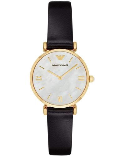 Emporio Armani Ar1910 Retro Black Leather Watch - White