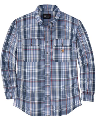 Carhartt Big Flame Resistant Force Rugged Flex Loose Fit Midweight Twill Plaid Shirt - Blue