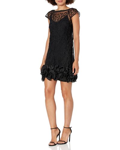 Guess Short Sleeve Cocktail Dress With Lace Overlay - Black