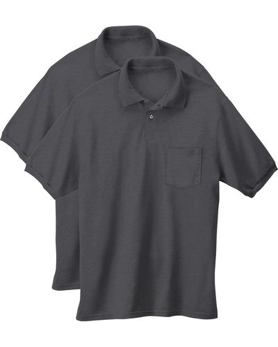 Hanes Short-sleeve Jersey Pocket Polo - Gray