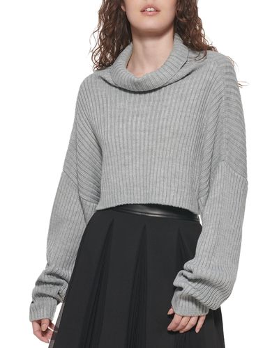 DKNY Turtleneck All-day Comfort Cropped Sportswear Sweater - Gray