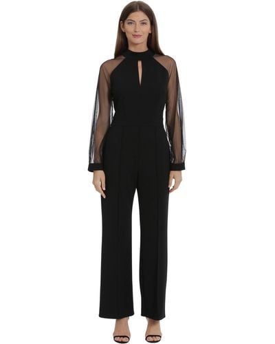 Maggy London Halter Neck Illusion Long Sleeve Jumpsuit With Keyhole - Black