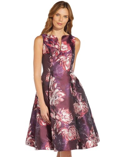 Adrianna Papell Fit And Flare Jacquard Dress - Purple