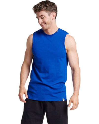 Russell Cotton Performance Sleeveless Muscle T-shirt,royal,xxx-large - Blue