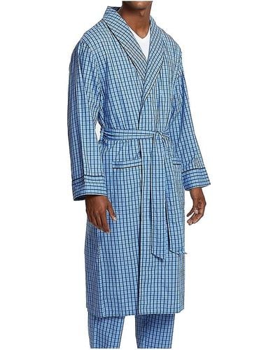 Nautica Mens Long-sleeve Lightweight Cotton Woven-robe Bathrobes - Blue