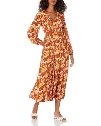 Shoshanna Mira Tossed Floral Midi Dress - Orange