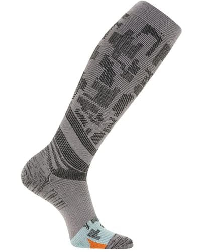 Merrell Adult's Trail Running Compression Over The Calf Socks- Otc With Arch Support Band - Gray