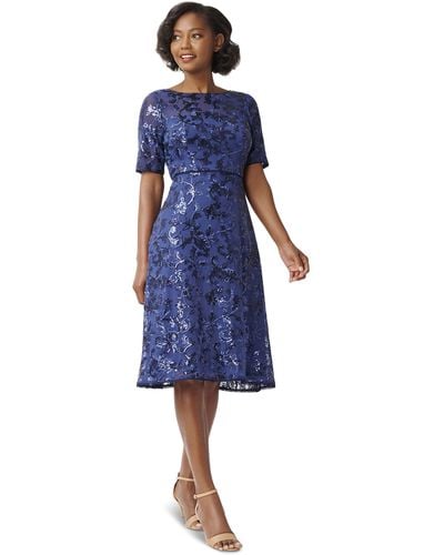 Adrianna Papell Floral Embroidery Dress - Blue