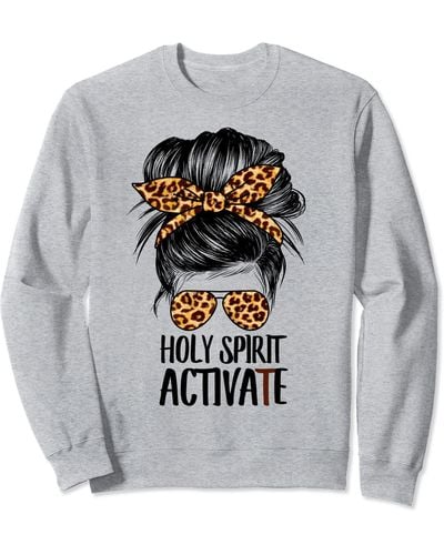 Perry Ellis Trendy Religious Holy Spirit Cool Mom Life Leopard Print Sweatshirt - Gray