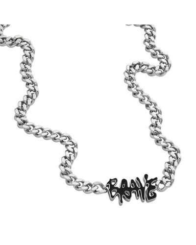 DIESEL Logo Silver Stainless Steel Chain Necklace - Metallic