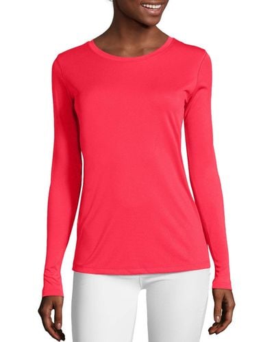 Hanes Womens Sport Cool Dri Performance Long Sleeve T-shirt Shirt - Red