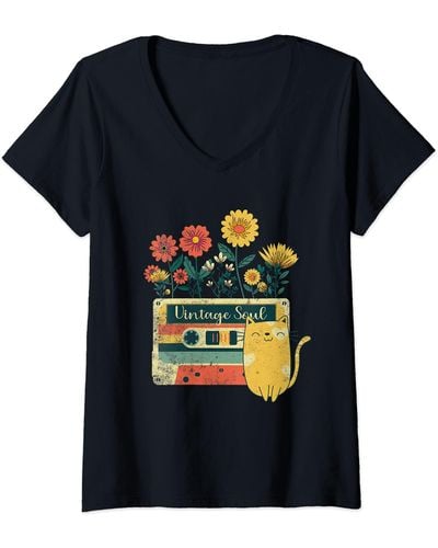 Caterpillar Retro Soul Flowers Wildflower V-neck - Black