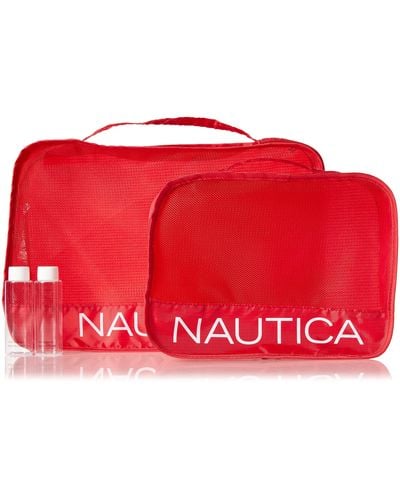 Nautica 2 Piece Nylon Mesh East West Packing Cube Set - Red