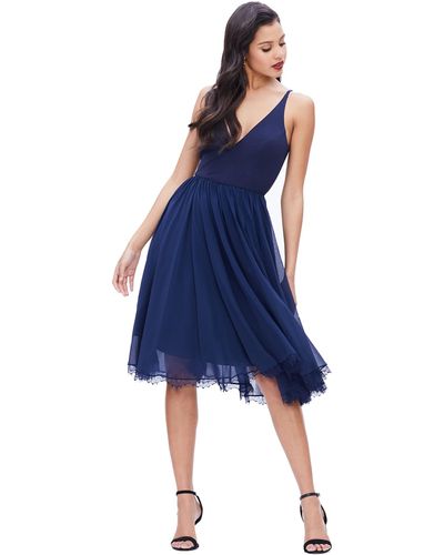 Dress the Population S Alicia Sleeveless Plunging Fit And Flare Midi - Blue