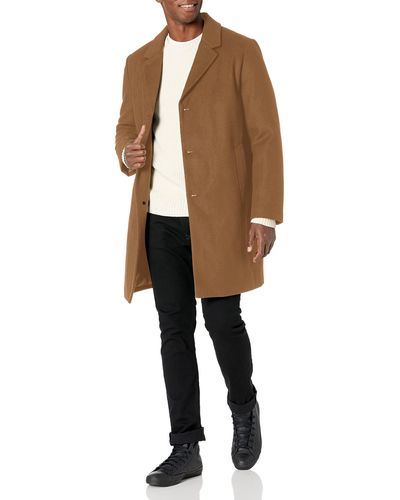 DKNY Wool Blend Notch Collar Coat - Brown