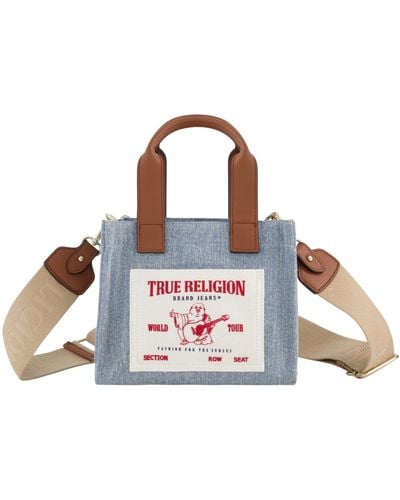 True Religion Tote, Mini Travel Shoulder Bag With Adjustable Strap, Denim - Blue