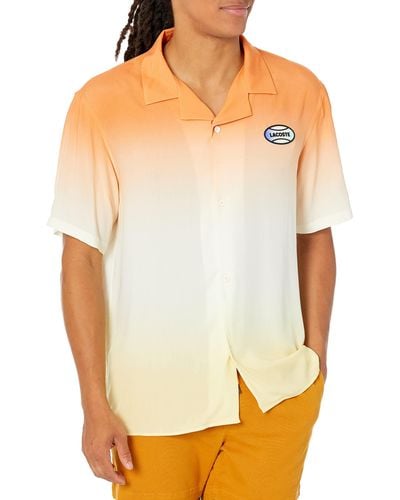 Lacoste Mens Short Sleeve Ombre Summer Woven Shirt - Orange