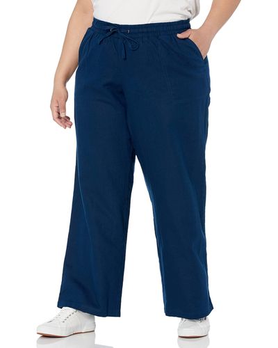 Amazon Essentials Pantaloni Larghi con Coulisse in Misto Lino - Blu
