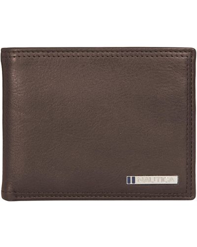 Nautica Enameled Logo Tumbled Leather Bifold Wallet With Rfid Protection-brown