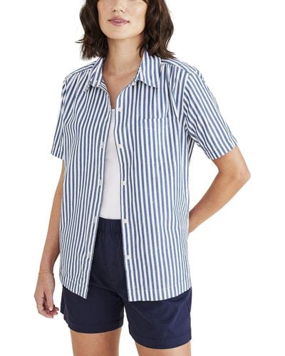 Dockers Regular Fit Short Sleeve Button Down Shirt, - Blue