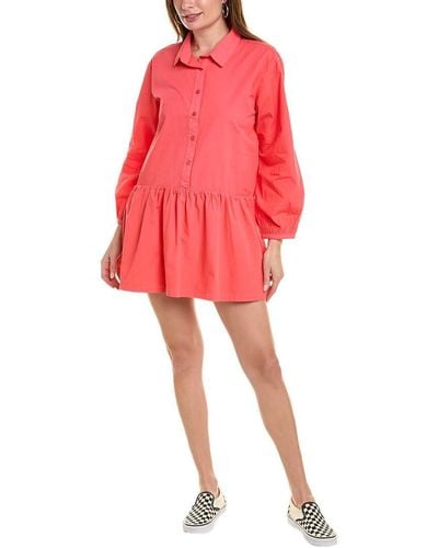 Monrow Hd0584-poplin Easy Shirt Dress Watermelon - Red