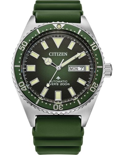 Citizen Promaster Dive Automatic 3-hand Stainless Steel On Green Polyurethane Strap Watch