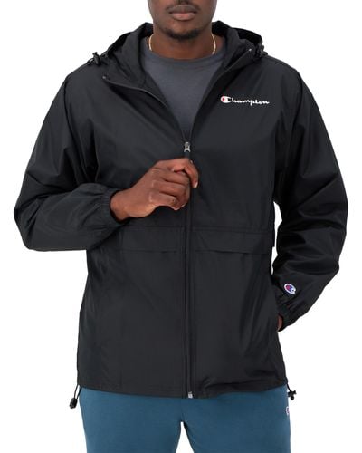 Champion , Stadium Full-zip, Wind, Water Resistant Jacket For , Black Small Script, X-large