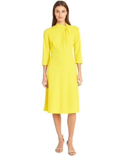 Donna Morgan Mock Line Dress With Twist Neck Detail - Yellow