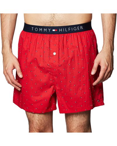 Tommy Hilfiger Mens Woven Boxers Underwear - Red