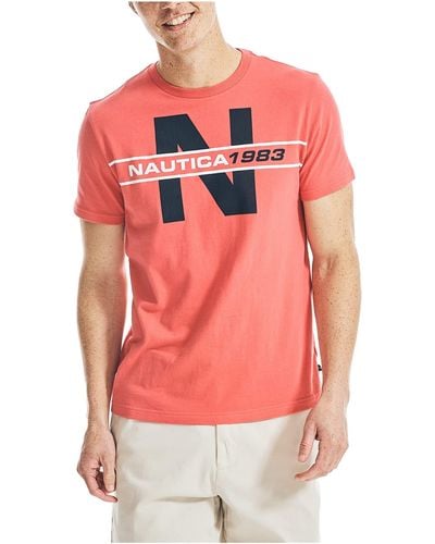 Nautica Short Sleeve 100% Cotton Classic Logo Series Graphic Tee Shirt - Pink