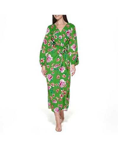 Kensie Floral Printed Maxi Contemporary Dress - Green