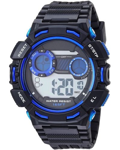 Amazon Essentials Blue Accented Digital Chronograph Black Resin Strap Watch